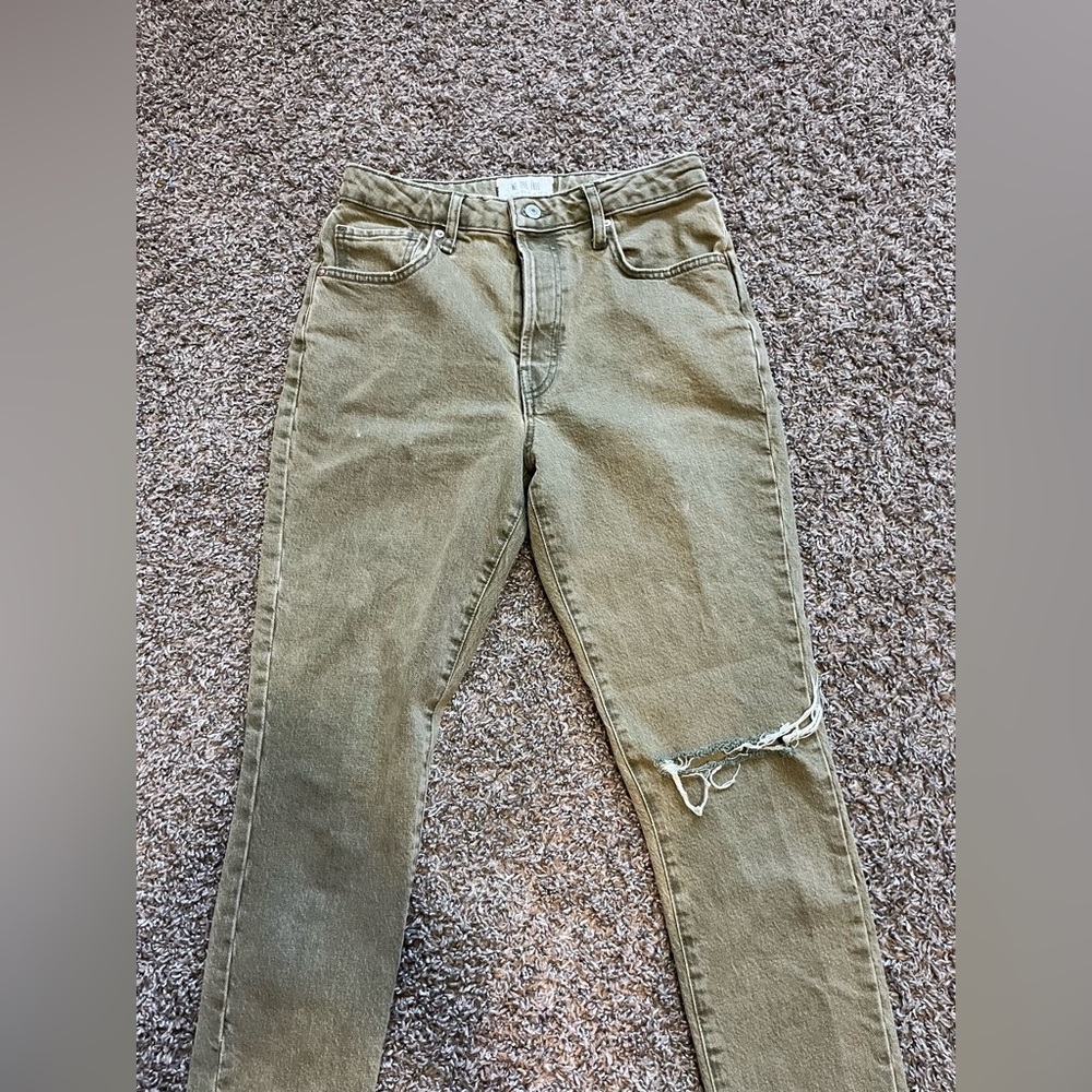We The Free Button Fly Distressed Jeans Women’s Size -27 Olive Green - Picture 2 of 8